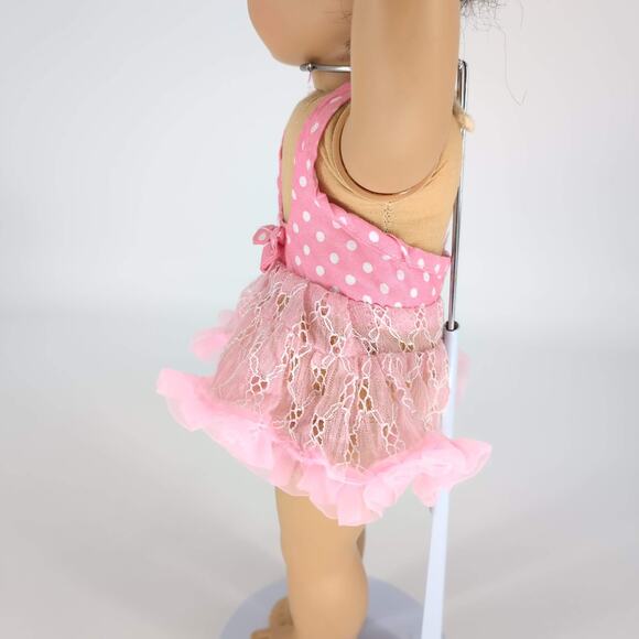 Unbranded Pale Pink & White Polka Dot Lace Halter Neck Dress for 18" Dolls - GUC - Picture 4 of 9